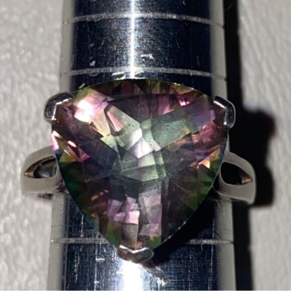 Spinel Trillion Cut Ring Size 6.5 6.91 ct. 14mm Faceted Triangle Sterling Silver